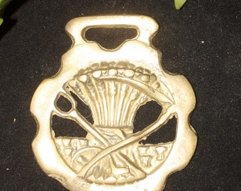 Vintage or Antique Wheat Sheaf Horse Brass - For Luck - Folk Magic, British, Pagan, Lammas, Mabon