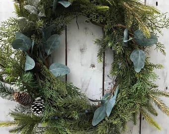 Winter Wreath, Rustic Winter Wreath, Farmhouse Winter, Rustic Decor, Eucalyptus Wreath, The Wispy Twig