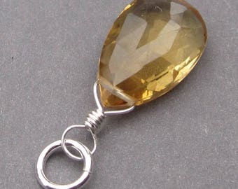 Citrine Necklace Pendant, Sterling Silver Wire Wrapped Pendant, Citrine Briolette, Birthstone Charm, Stone 4