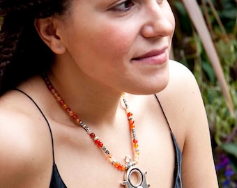 Tuareg silver and agate tanfouk pendant necklace