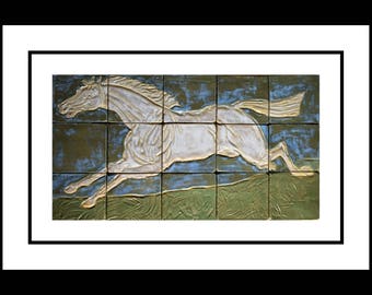 The White Horse Decorative tile, Handpainted Wall Tile Mural / Kitchen Backsplash Tiles, ceramic tile backsplash, tile art, splashback
