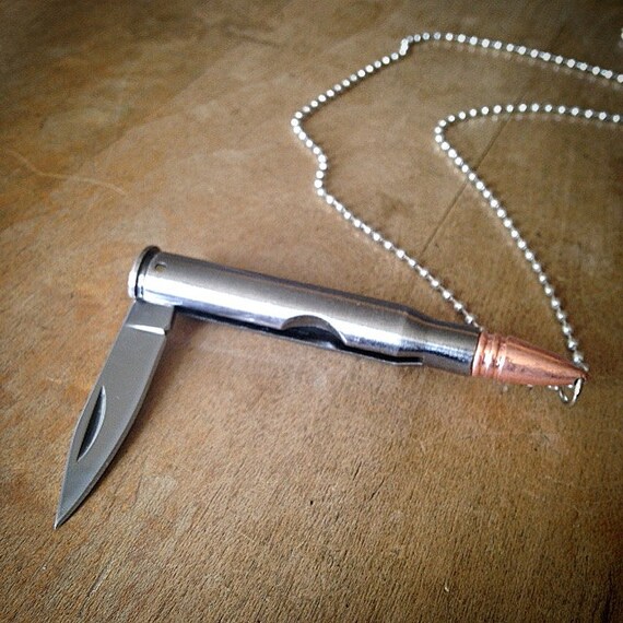 Bullet Knife Pendant Necklace Silver Bullet Casing Knife