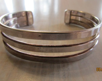 Three Bands of Sterling Silver Cuff Bracelet