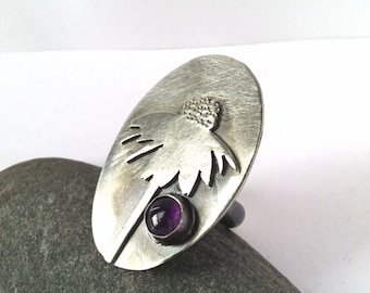 Wildflower Ring - Purple Coneflower in Sterling and Amethyst, size 8