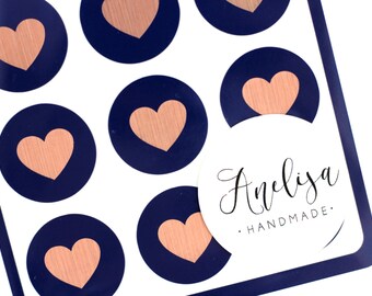 Envelope Seals - Wedding Invitations - Rose Gold and Navy - Navy Label - Wedding Stickers- Gift Wrapping - Birthdays - Wedding - Seals