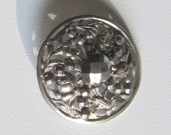 Antique Button Victorian Steel Cut Floral Antique Metal 1800s 1900s