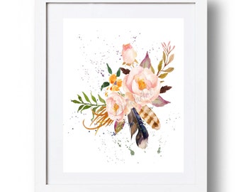 Blush Nursery Flower Wall Art Printable Watercolor Floral Decor Coral Home Shabby Chic Blush Nursery Flower Wall Art Printable Watercolor Floral Decor Coral Home Shabby Chic