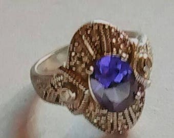Marcasite amethyst 925 ring