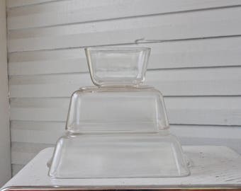 Vintage Pyrex Clear Fridgies- 503-502-501-set of 3-Refrigerator Dish Set