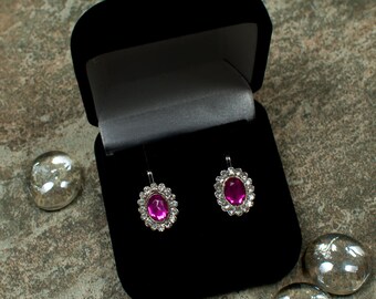 Pink clip on earrings, oval clip-on earrings, fuchsia clip on earrings, small clip on earrings