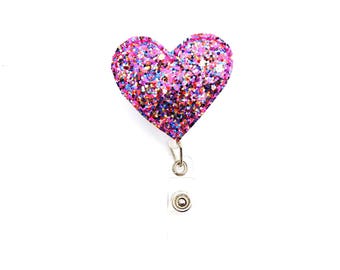 Heart badge reel - Glitter badge reel - Rn badge reel - Glitter Heart Retractable Badge - Id badge clip - Nurse badge Retractable badge reel