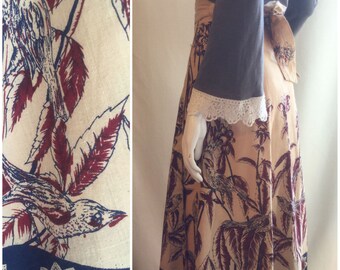 70s Bird Print Wrap Skirt