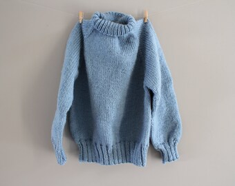 Hand Knitted Toddler Sweater Plain Blue Sweater High Neck Boys Gift Handmade Sweater Sweater Size 3 to 4 Years Old