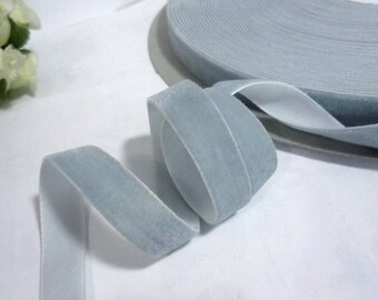 6 yds - 25 yds Soft Grayish Blue / Dusty Blue Velvet Ribbon Trim Craft Wrap 3/4 inch / 1.9cm / 19mm W21 -078