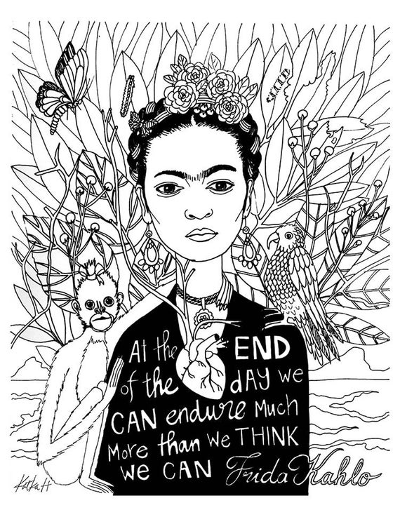 Frida kahlo coloring book page black and white lineart instant download printabledigital illustration adult coloring Frida kahlo coloring book page black and white lineart instant download printabledigital illustration adult coloring