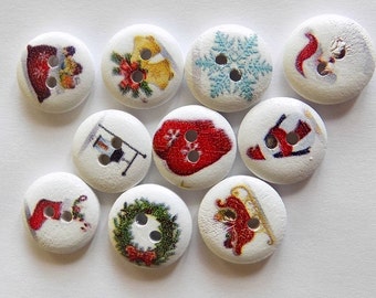 20 Christmas Buttons - 15mm Diameter - #C-00018