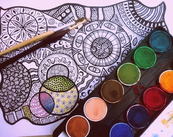 Adult coloring book page Printable coloring page for grownups Antistress doodling Digital coloring book page Printable zentagle art
