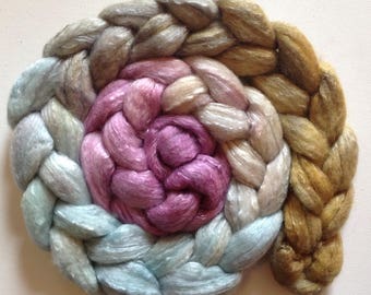 Hand Dyed gradient roving 3ozs polwarth mulberry silk 70/30 MTO Eurydice