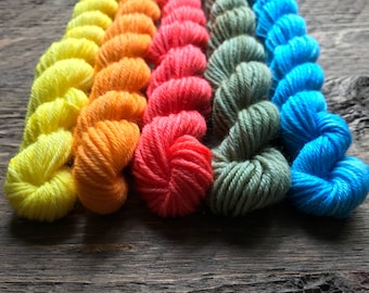Hand Dyed Sock Yarn Mini Skein Set--- 40 Yard Tonal #1 --- 5 Mini Skeins/40 Yards Each