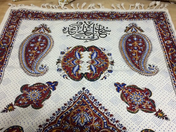 Hand block printed tapestry art, Islamic prayer mat , wall hanging , 45 inch long wall decor , middle eastern , cotton tablecloth