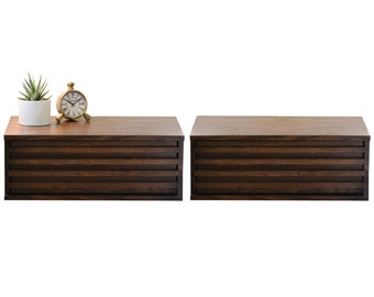 Two Modern Hanging Floating Wall Mount Nightstand Drawers - Lotus Nightstand - Russet Brown
