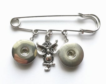 OWL Snap button jewelry safety pin brooch