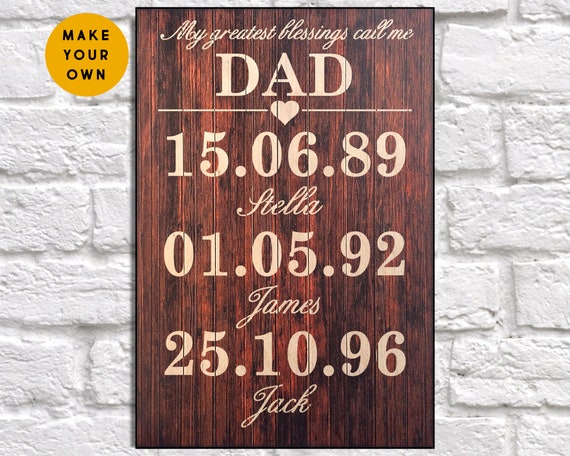 Personalized Wooden Sign For Dad with Children Birth Dates
