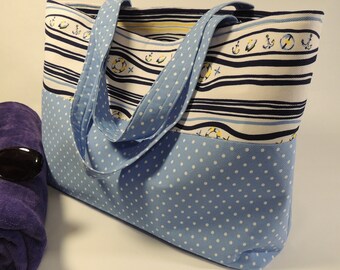 Lined Beach Bag with nautical anchors