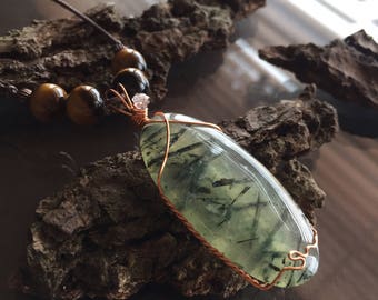 Prehnite, Herkimer Diamond and Tiger Eye Necklace, Prehnite Necklace