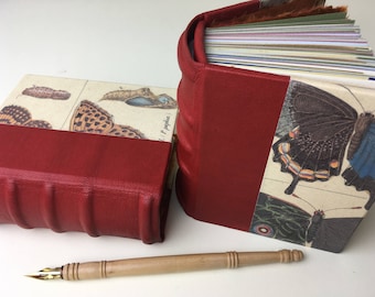 Small Butterfly Journals Set of 2, Case-bound journals, Heirloom Books with leather spine & mixed-media papers, traditional bookbinding