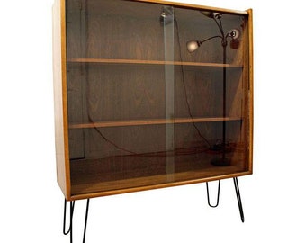 Mid-Century Bookshelf Danish Modern Walnut Bookcase/Display Cabinet on Hairpin Legs #2