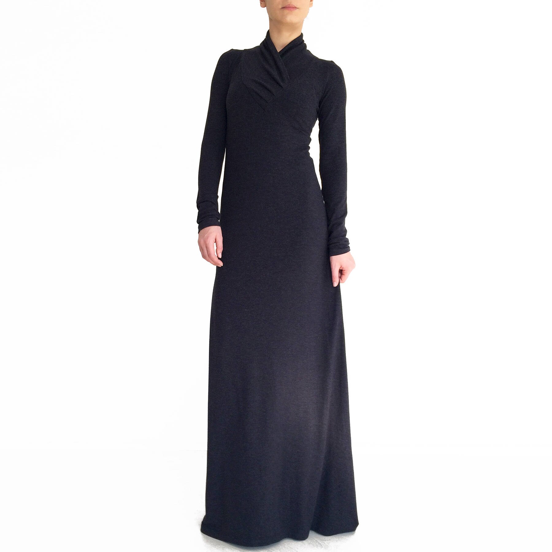 Black maxi dress/ Long sleeve dress/ Minimalistic maxi dress/