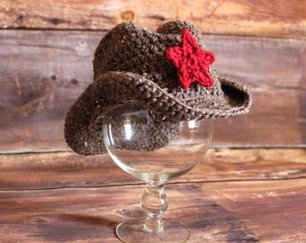 Sombrero de vaquero - sombrero de vaquera con estrellas extraíble - punto a sombrero de vaquero del ganchillo vaquero bebé niño niño infantil recién nacido tan marrón negro gris