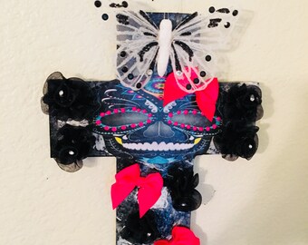 OOAK DiY Day of the Dead Dia De Los Muertos Sugar Skull Cross