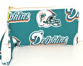 Miami Dolphins Purse, Small Wristlet, Clutch with a removable strap