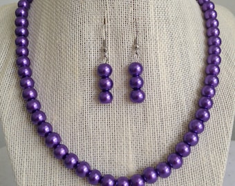 Purple Pearl Bridesmaid Necklace, Purple Wedding Jewelry, Pearl Necklace, Purple Jewelry, Purple Bridal Jewelry, Bridesmaid Gift