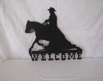 Reining Horse Welcome Western Wall Art Metal Silhouette