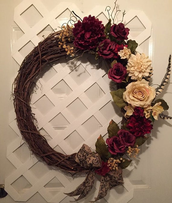 Front Door Wreath - Tuscany Wreath - Summer Wreath - Everyday Wreath - Rustic Wedding - Grapevine Wreath - Front Door Wreath - Rustic
