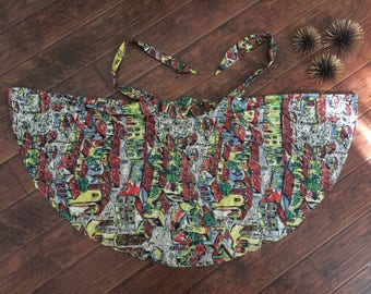 Vintage Circle Skirt 50s Mexican Cotton Circle Skirt Villa Printed Novelty Mexican Skirt S