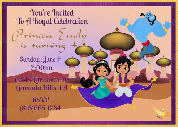 Download Printable Princess Jasmine Aladdin Birthday Party Invitation