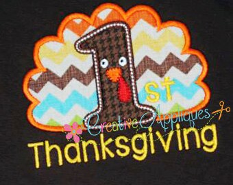 1st First Thanksgiving Turkey Digital Machine Embroidery Applique Design 3 Sizes, 1st thanksgiving applique, first thanksgiving applique