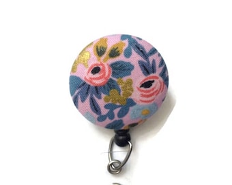 Retractable Id Badge - Rifle Paper Co - Pink Floral Badge Reel - Flower Badge Reel - Badge Reel Nurse - Id Badge Holder - Name Badge Holder