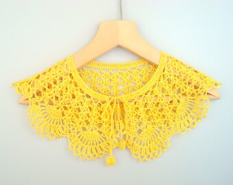 Dentelle jaune au crochet robe gros Collier Collier fait à la main de Peter Pan amovible Crochet Bohème collier automne été mariage accessoires de mode