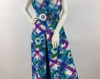 1970s windsor dress, 70s vintage maxi dress, bright floral colors