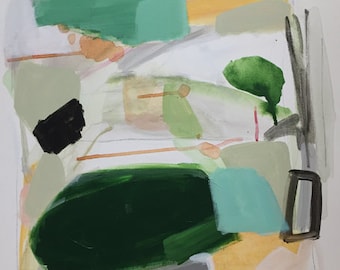 green abstract painting Original abstract painting 20x20 modern art contemporary art green and white pamela munger