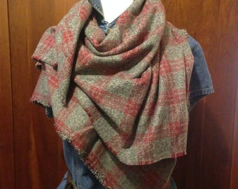 Grey\Red Flannel Blanket Scarf