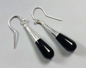 Black Onyx and Sterling Silver Earrings. My Popular Torpedo Style