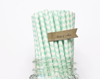 Mint Green Paper Straws, 25 Mint Chevron Paper Straws, Wedding Table Setting, Pink Mint Baby Shower, Kids Birthday Party, Made in USA,