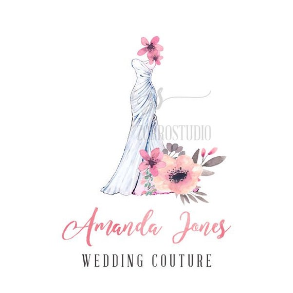 Premade Logo Design Wedding Dress Floral Bridal Shower Prom
