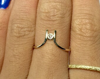 14k 10k Solid Gold Ladies Thin Dainty Diamond ring - 14k Ladies Stacking rings - 14k Ladies Midi rings - 14k 10k Gold Slim Thin Diamond Ring